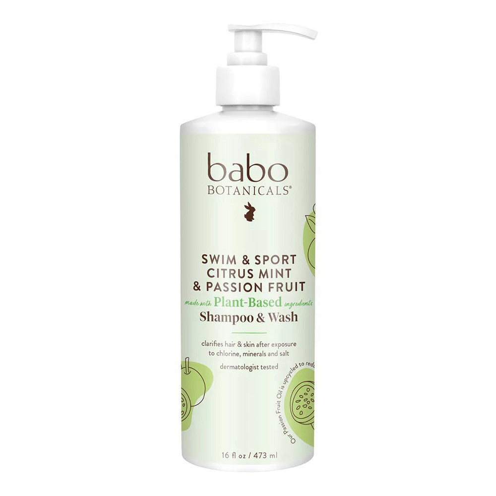 Babo Botanicals Swim and Sport Shampoo and Wash, With Cucumber and Aloe Vera, 16 oz